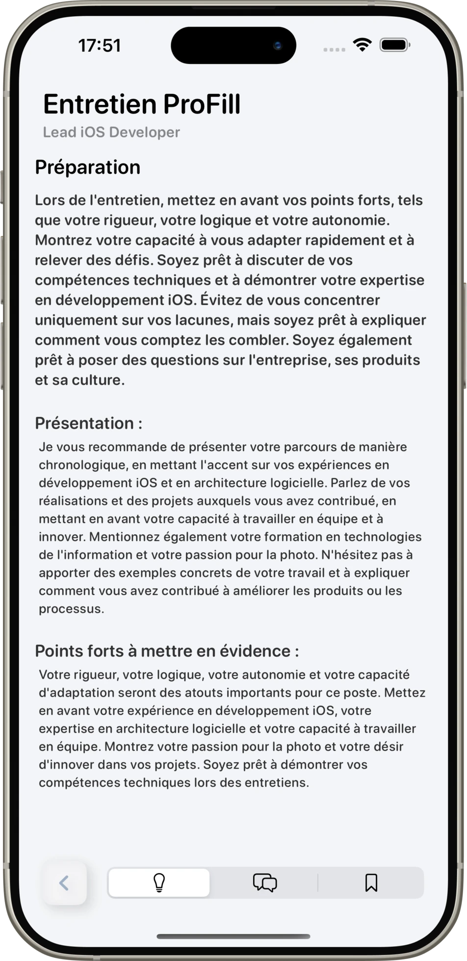 Opened app on page interview