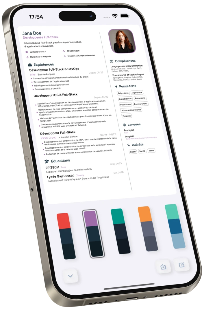 Application preview resume page